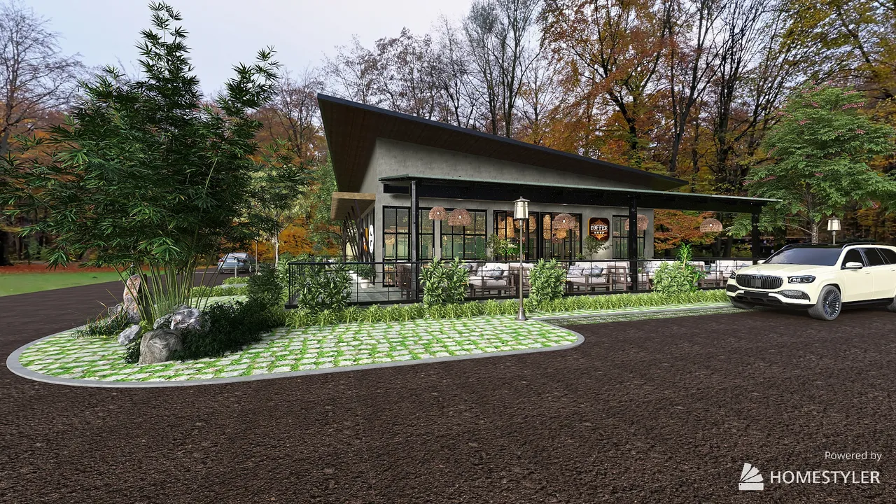 Modern Garden Cafe and Restaurant 3d design renderings