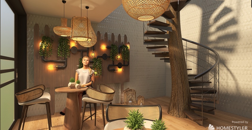 small boho coffee shop 3d design renderings