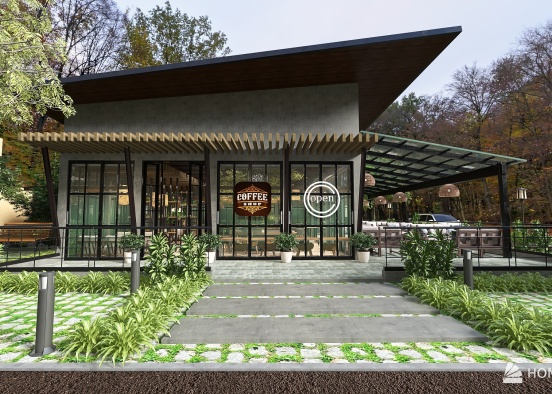 Modern Garden Cafe and Restaurant Design Rendering