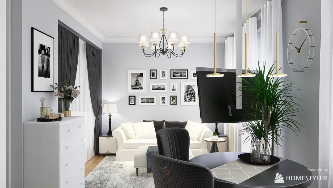 #Monochrome apartment for 1 person 3d design renderings