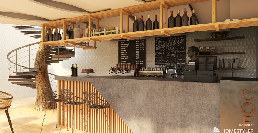 small boho coffee shop 3d design renderings