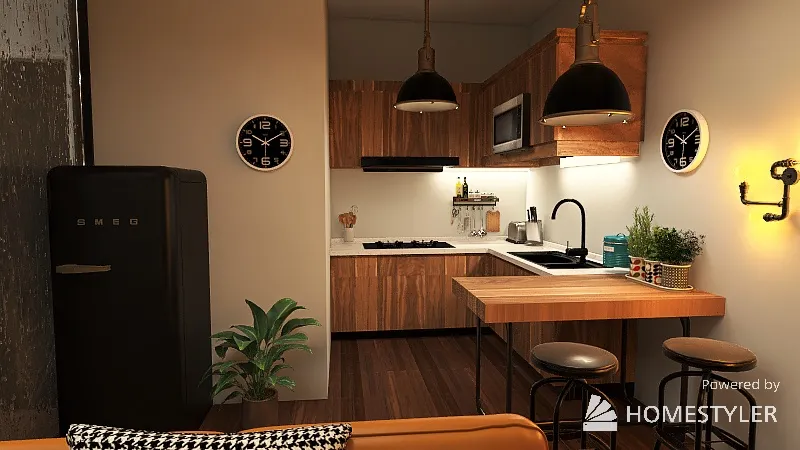 Main Area (Living, Kitchen, and Bedroom)) 3d design renderings