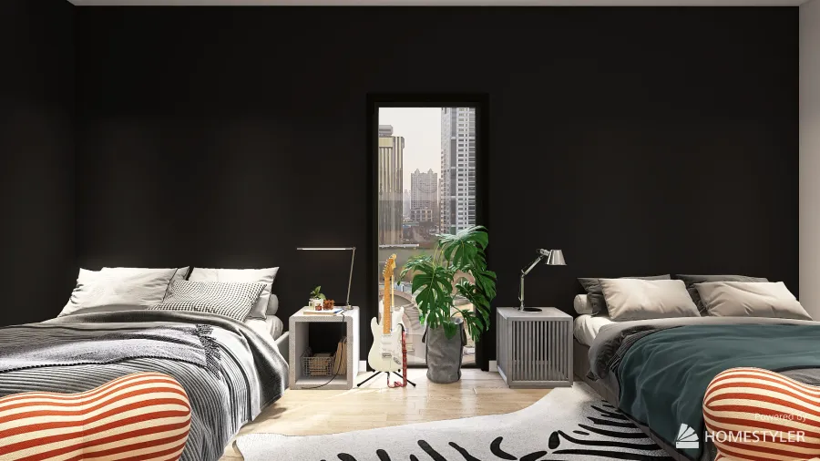 Roomates house - black and neutral colors 3d design renderings