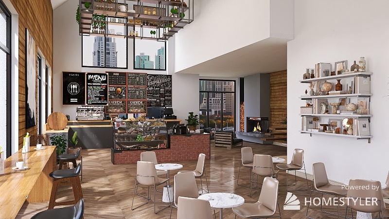 Rustic Cafe 3d design renderings