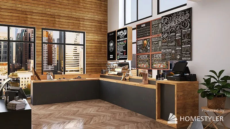Rustic Cafe 3d design renderings