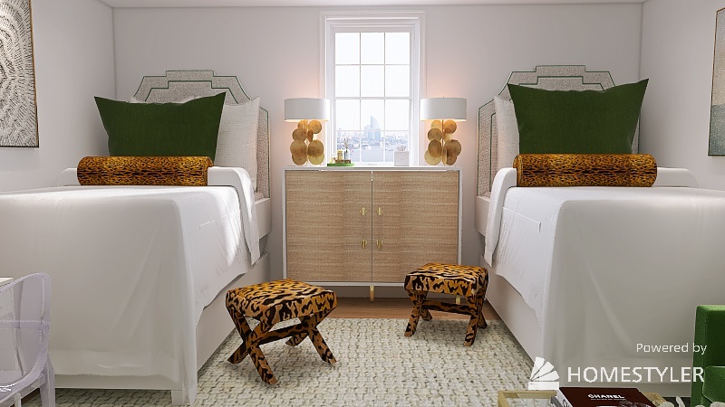 Green and Leopard Inspired Dorm Room 3d design renderings