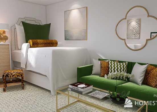 Green and Leopard Inspired Dorm Room  Design Rendering