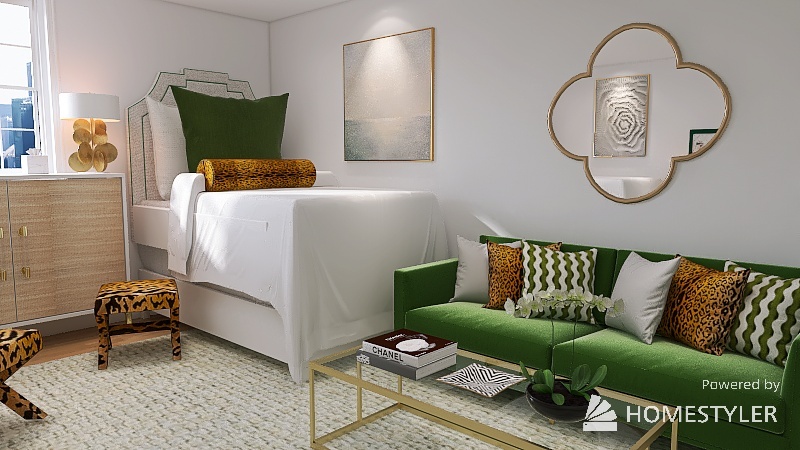Green and Leopard Inspired Dorm Room 3d design renderings