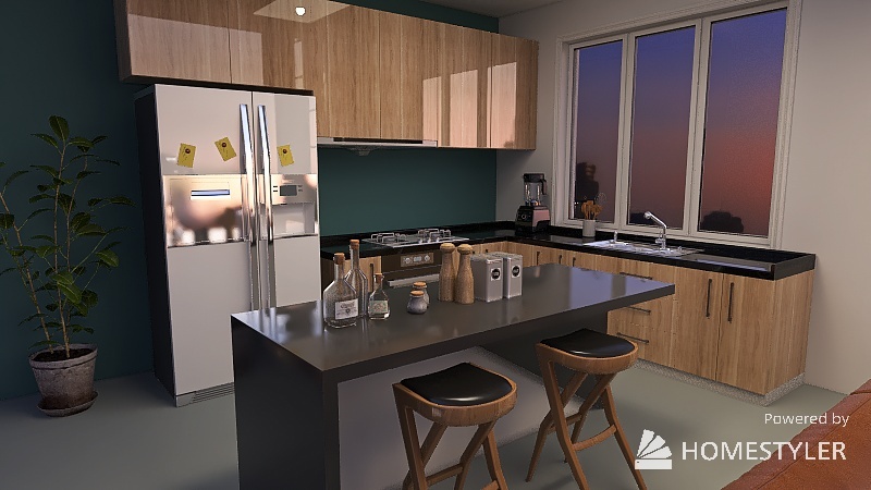 Living room and kitchen 3d design renderings
