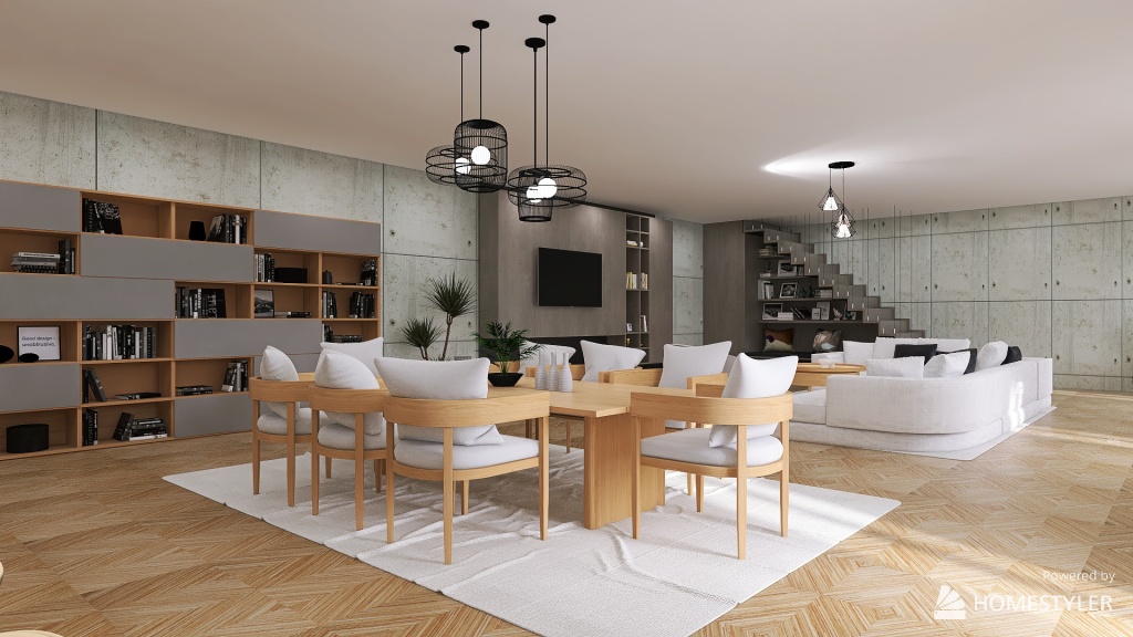 Modern Living and Dining Room 3d design renderings