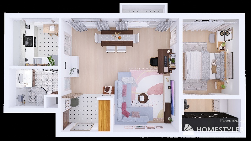 Redevelopment of an apartment for a couple. 3d design picture 68.81