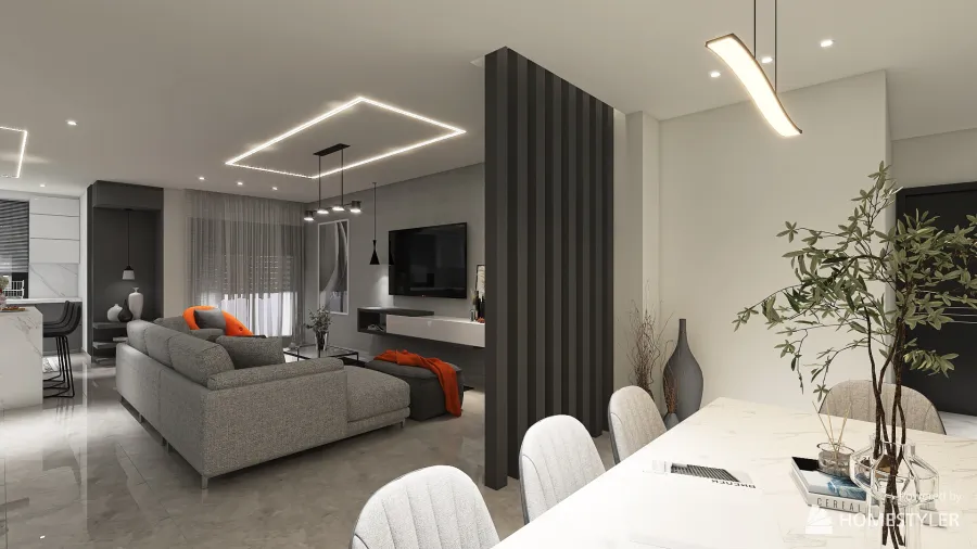 One floor of Three Apartments 3d design renderings