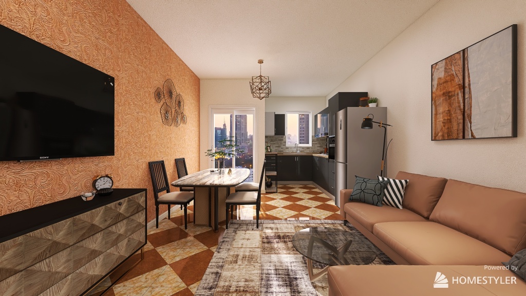 golden sunset apartment 3d design renderings