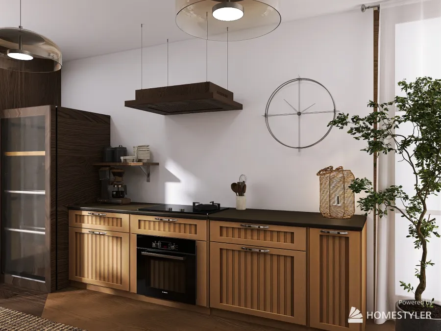 Dark wooood kitchen 3d design renderings