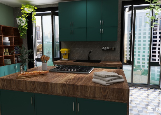 Modern kitchen idea with custom cement tiles Design Rendering
