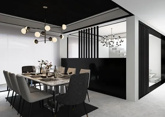 Modern Black, White and Gray Small Apartment Design Rendering
