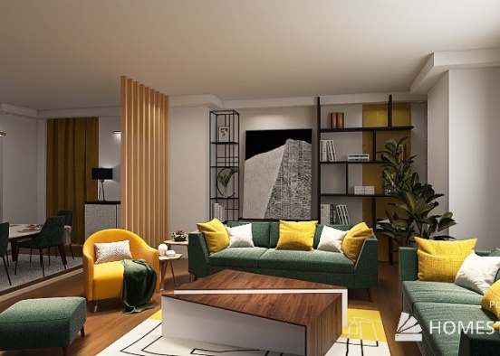 Livingroom + kitchen Design Rendering