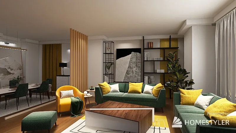 Livingroom + kitchen 3d design renderings