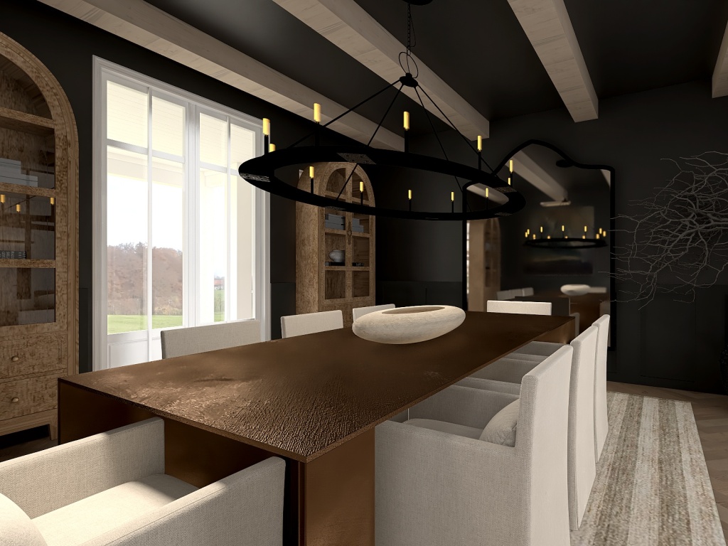 Modern WoodTones Dining Room 3d design renderings