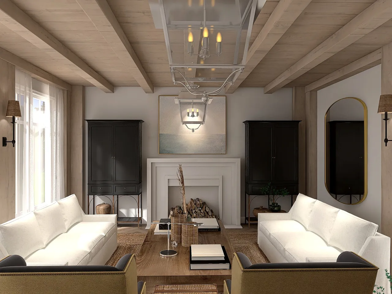 Modern WoodTones LivingRoom 3d design renderings
