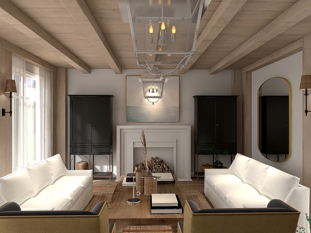 Modern WoodTones Living Room 3d design renderings