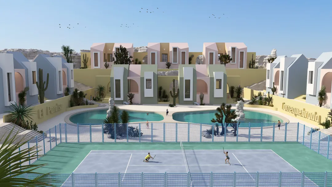 ArtDeco Urbanización El paraiso de Torrequebrada Blue Yellow 3d design renderings