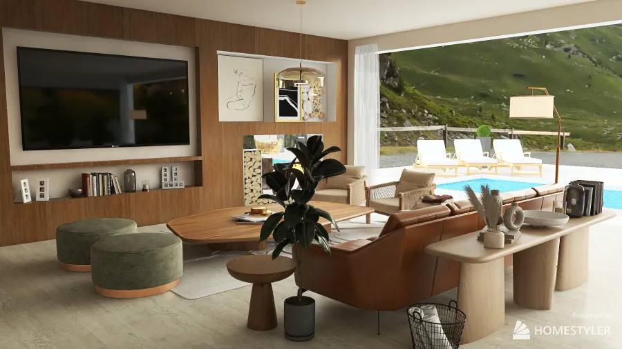 living room space indoor outdoor 3d design renderings
