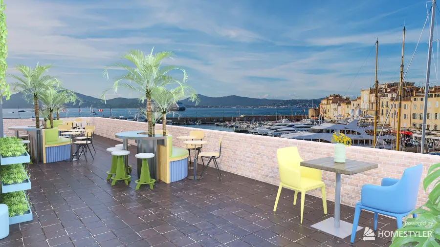 terrace seating and garden 3d design renderings