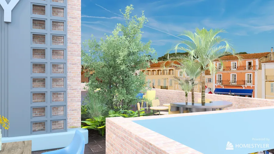terrace seating and garden 3d design renderings