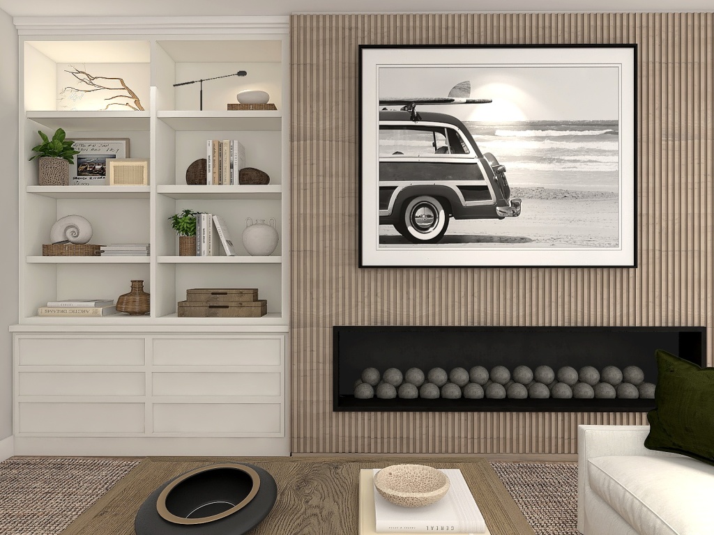 Modern WoodTones Family Room 3d design renderings