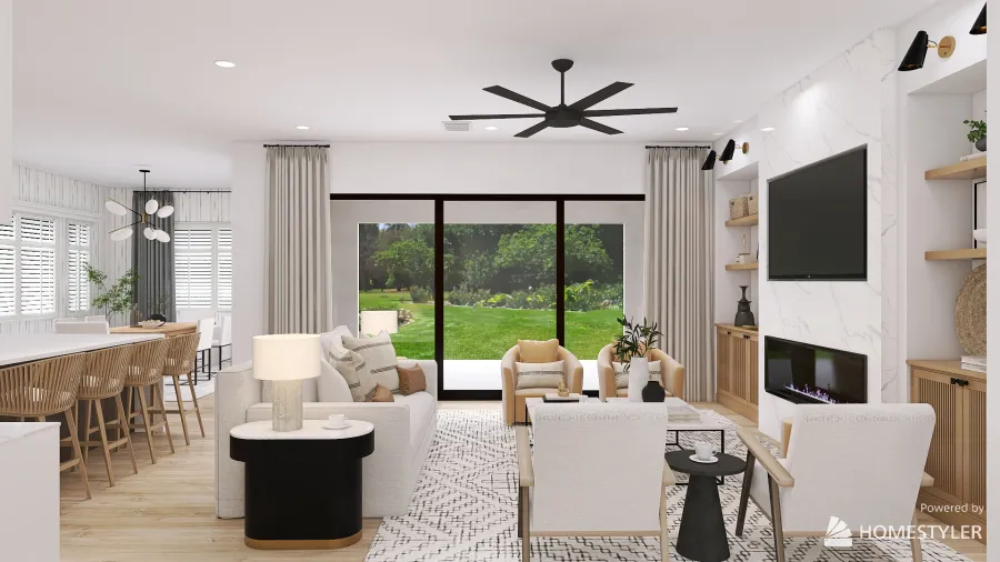 Tan & Black Living Room 3d design renderings