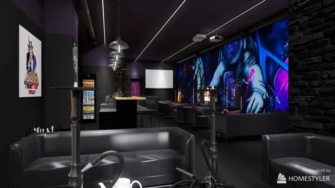 Hookah bar and lounge 3d design renderings