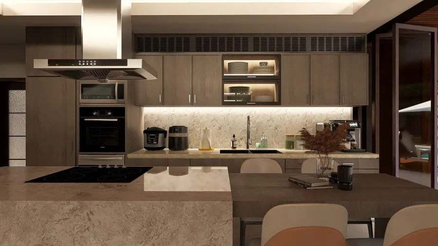 Modern Black Green Main Kitchen 3d design renderings