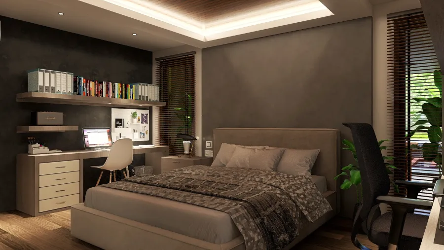 Modern Black Green Main Bedroom 3 3d design renderings