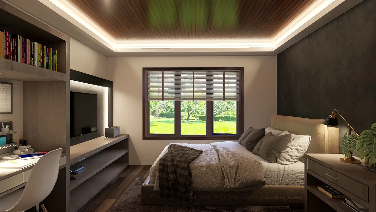 Modern Black Green Bedroom 3d design renderings