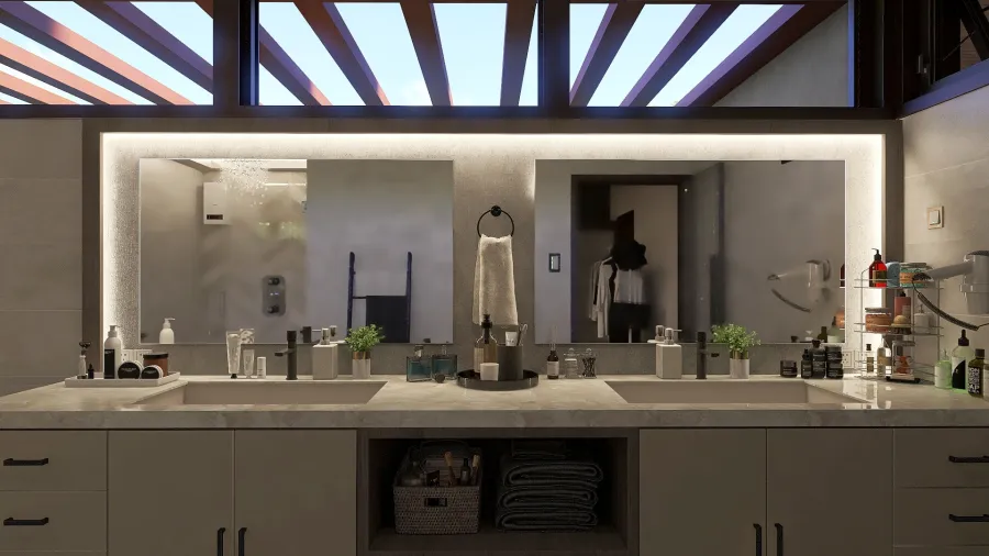Modern Black Green Master Bathroom 3d design renderings