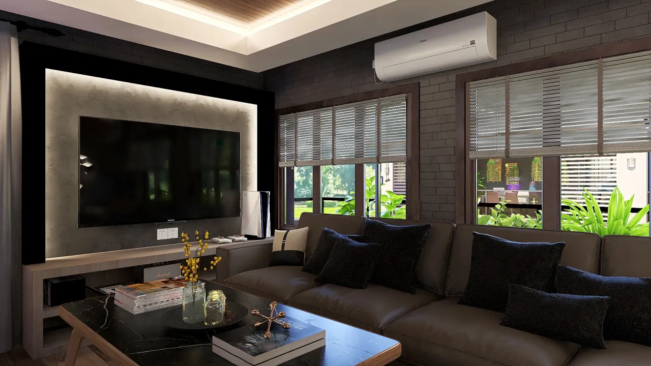 Modern Black Green LivingRoom 3d design renderings