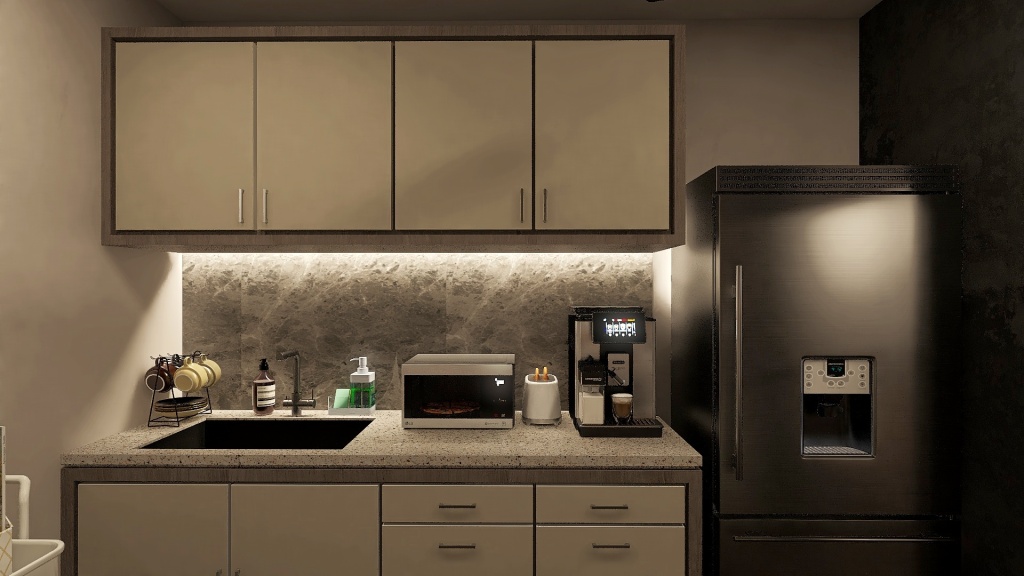Modern Black Green Master's Office & Pantry Area 3d design renderings