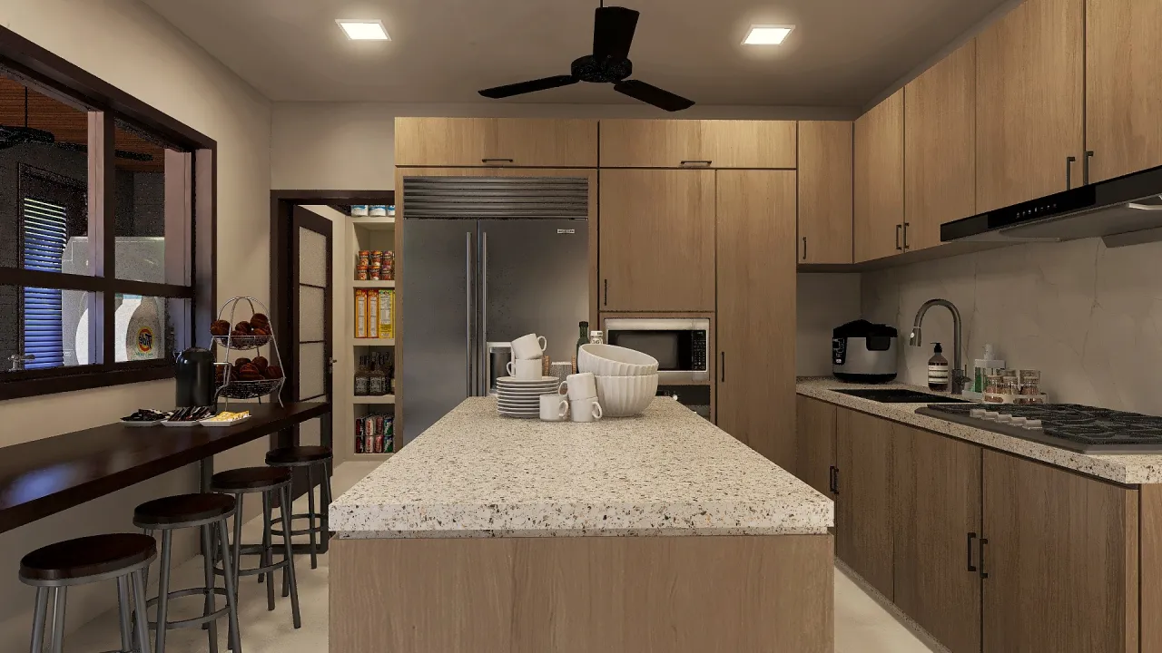 Modern Black Green Kitchen 3d design renderings