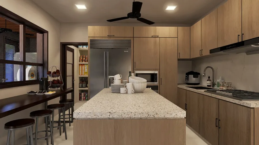 Modern Black Green Auxiliary / Dirty / Daily Kitchen 3d design renderings