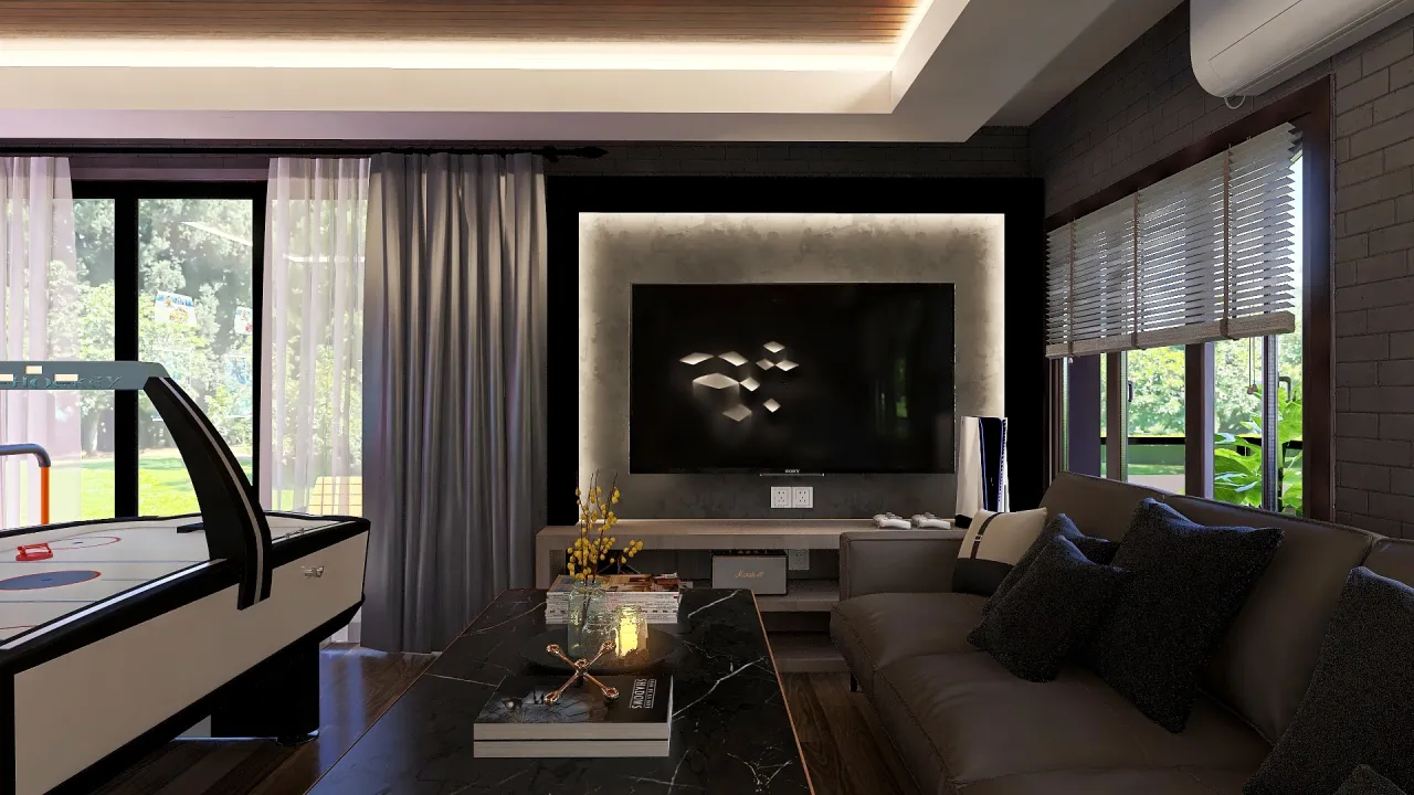 Modern Black Green LivingRoom 3d design renderings