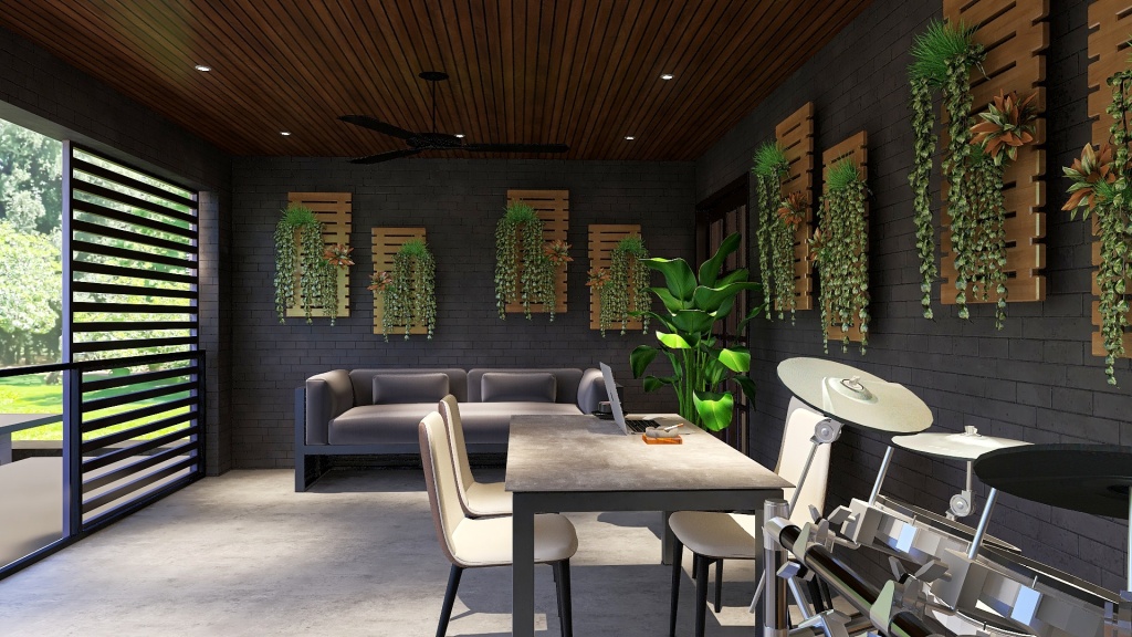 Modern Black Green Balcony 3d design renderings