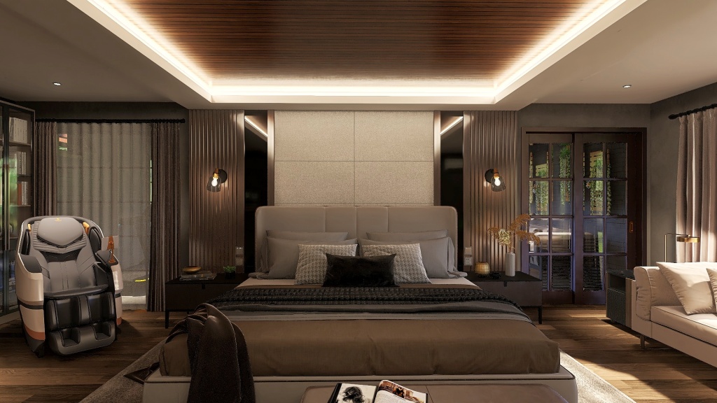 Modern Black Green Master Bedroom 3d design renderings