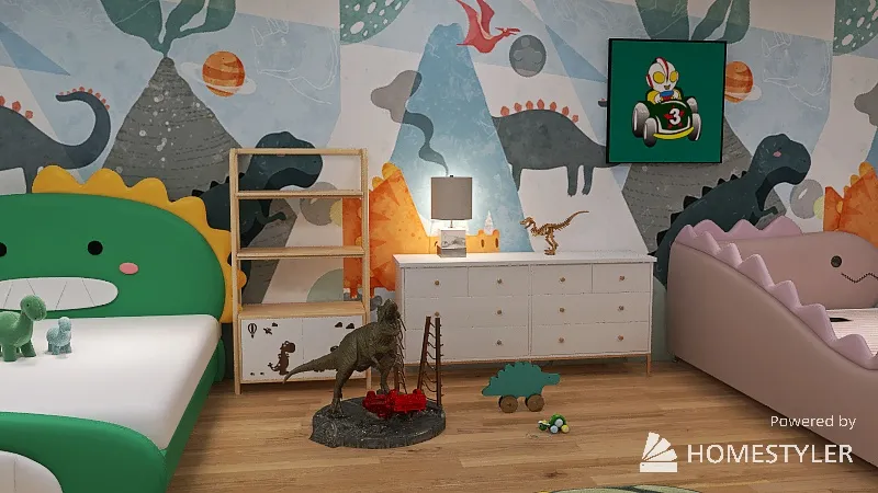 Twin Dino Bedroom 3d design renderings
