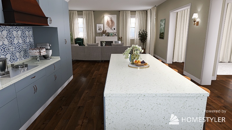 Living and Kitchen 3d design renderings