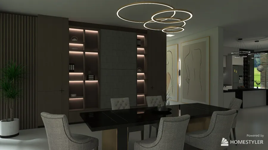 Zona giorno, cucina, sala da pranzo 3d design renderings