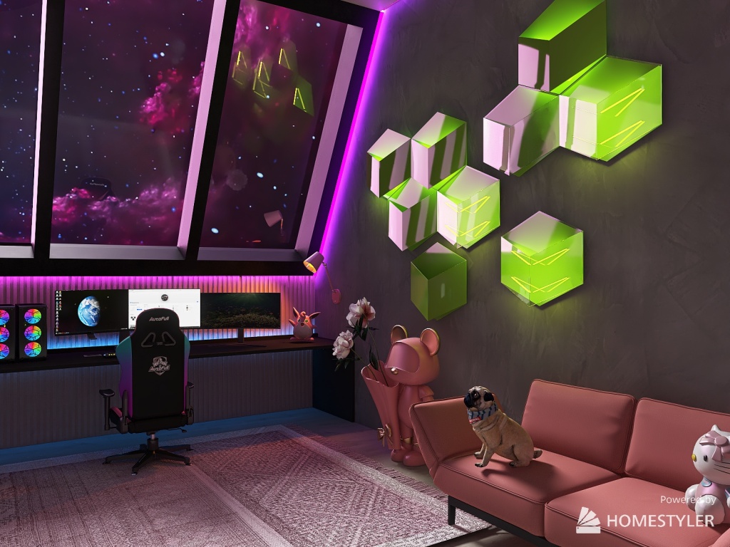 gaming room for girls 3d design renderings