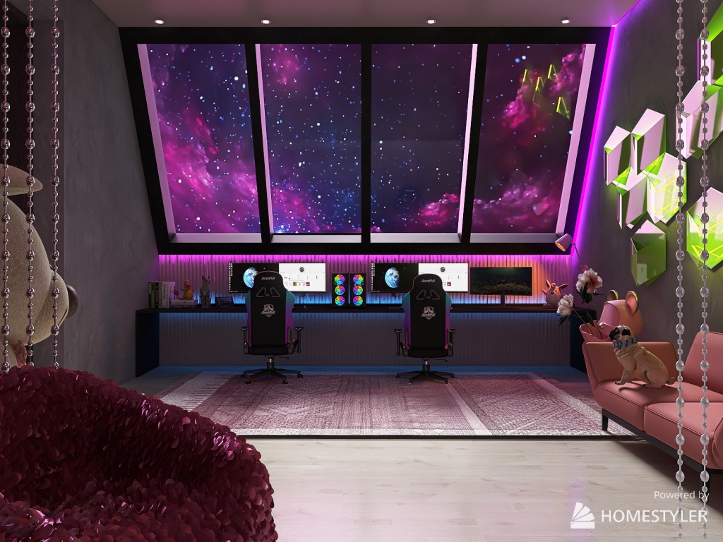 gaming room for girls 3d design renderings