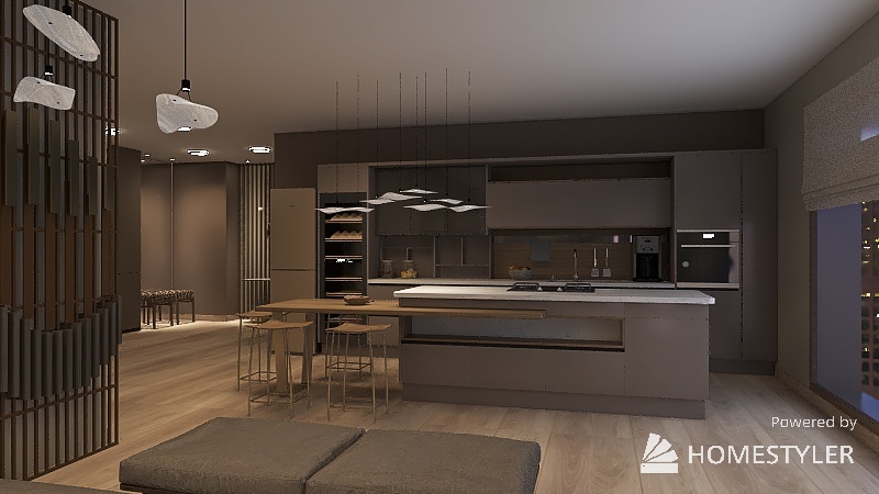 прихожая-кухня-гостиная-спальня 3d design renderings