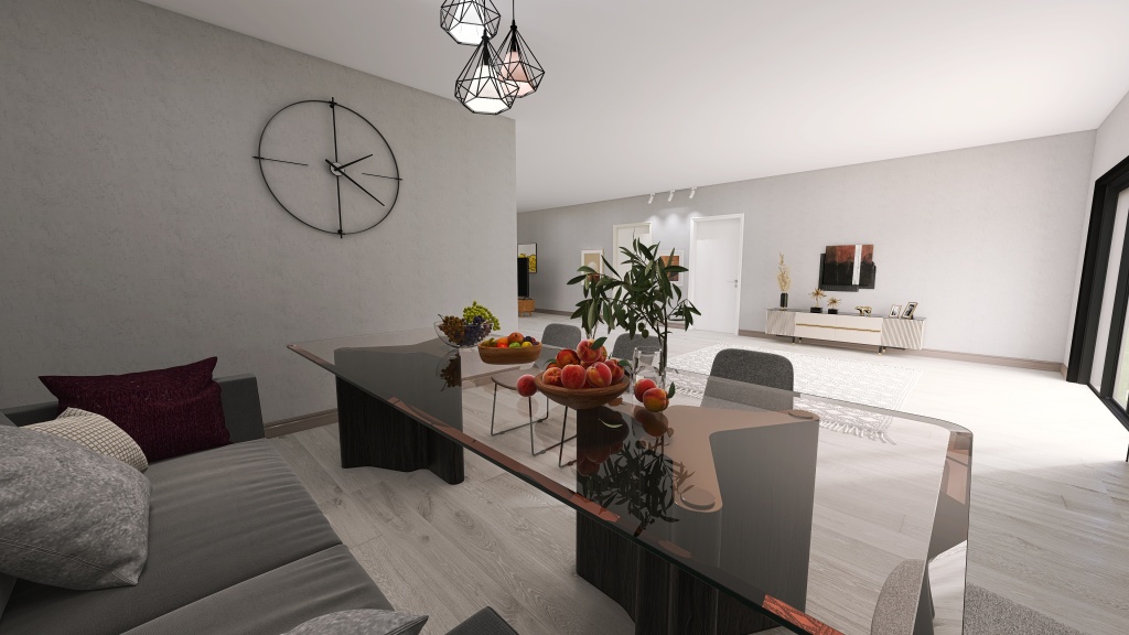 Living and Dining Room and kitchen 3d design renderings